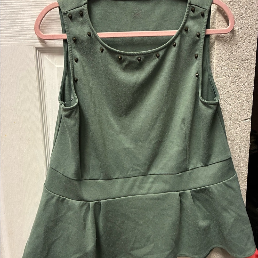 Embellished Green Peplum Tank Top